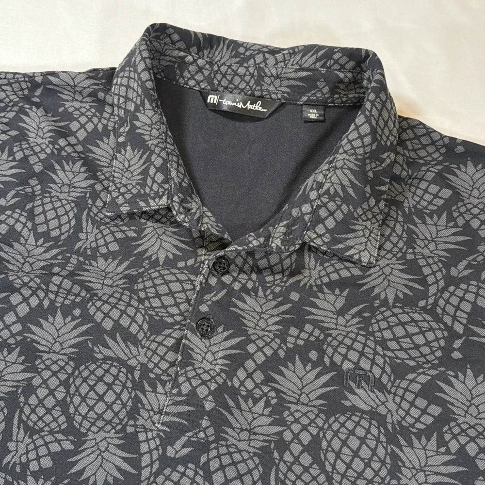 Travis‎ Mathew Polo Shirt Mens 2XL Pineapple AOP Golf Pima Off The Cape Preppy
